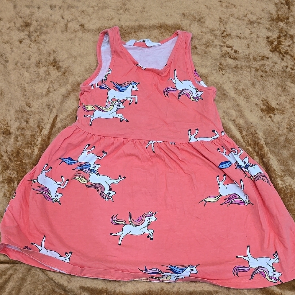 H&M Unicorn Print Coral Dress 2t
